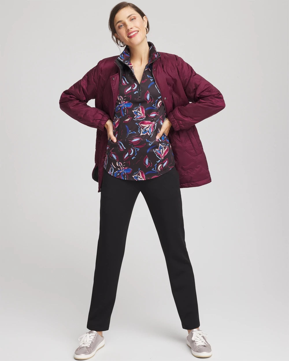 Chico's Women | Zenergy® UPF Floral Half-Zip Pullover Top DEEP CHIANTI