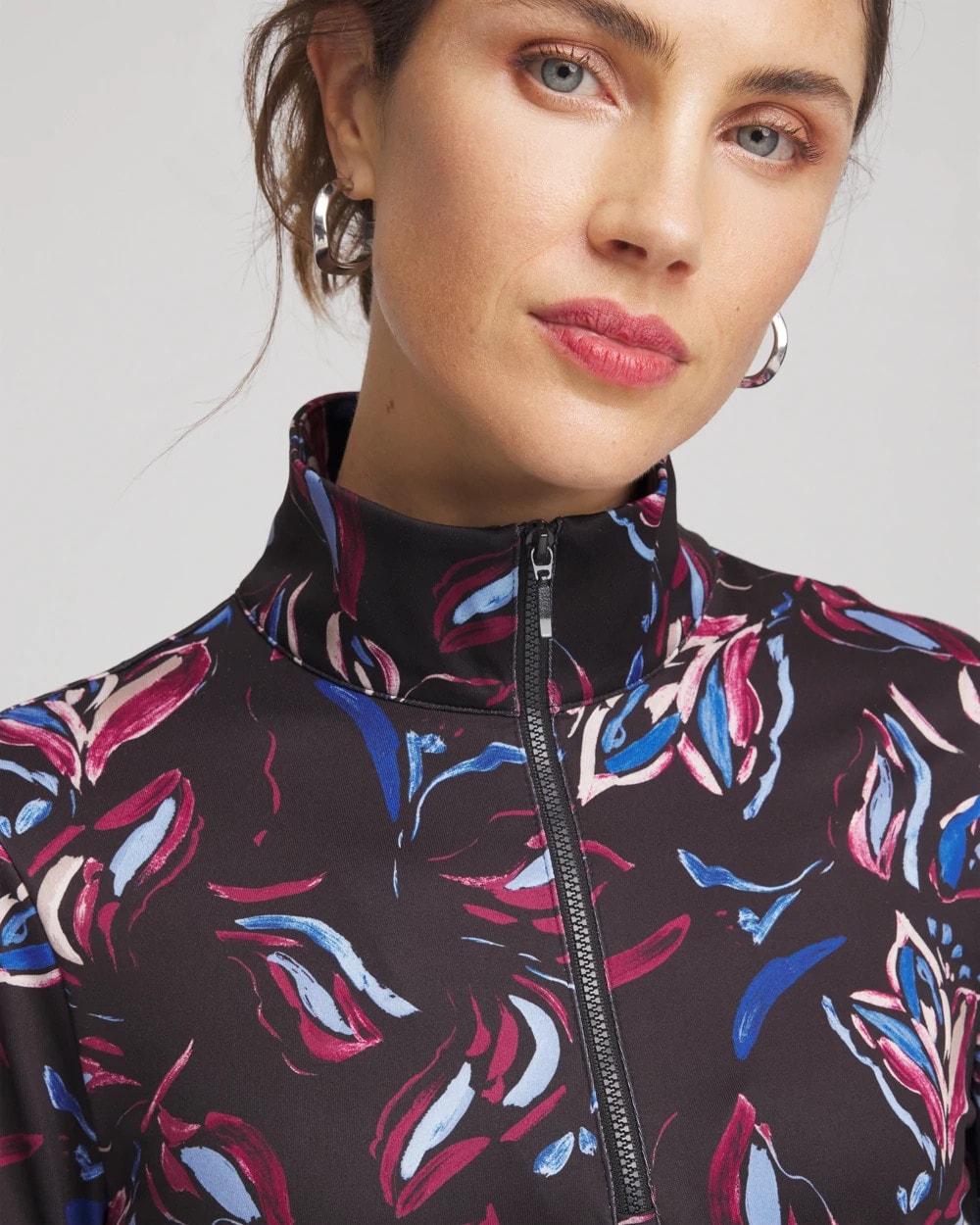Chico's Women | Zenergy® UPF Floral Half-Zip Pullover Top DEEP CHIANTI