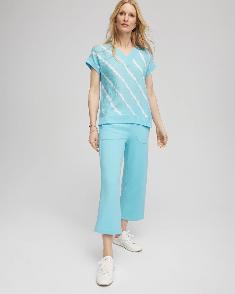 Chico's Women | Zenergy® French Terry Gauze-Inset Cropped Pants PARADISO BLUE