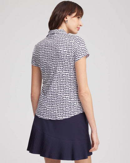 Chico's Women | Zenergy® UPF Dots Mockneck Short-Sleeve Top PASSPORT BLUE