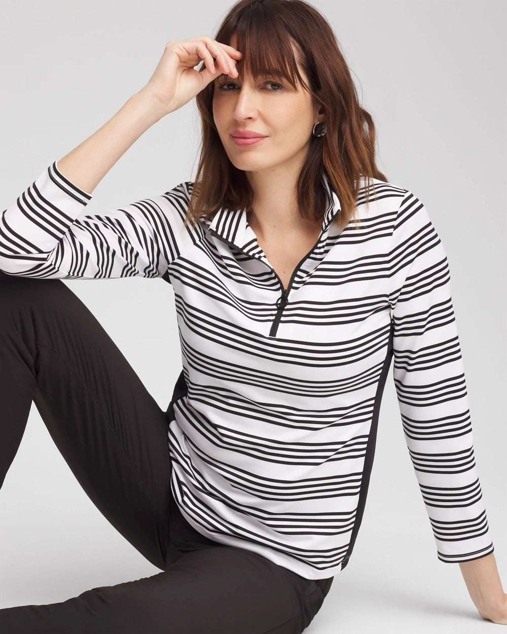 Chico's Women | Zenergy® UPF Stripe Long Sleeve Top BLACK