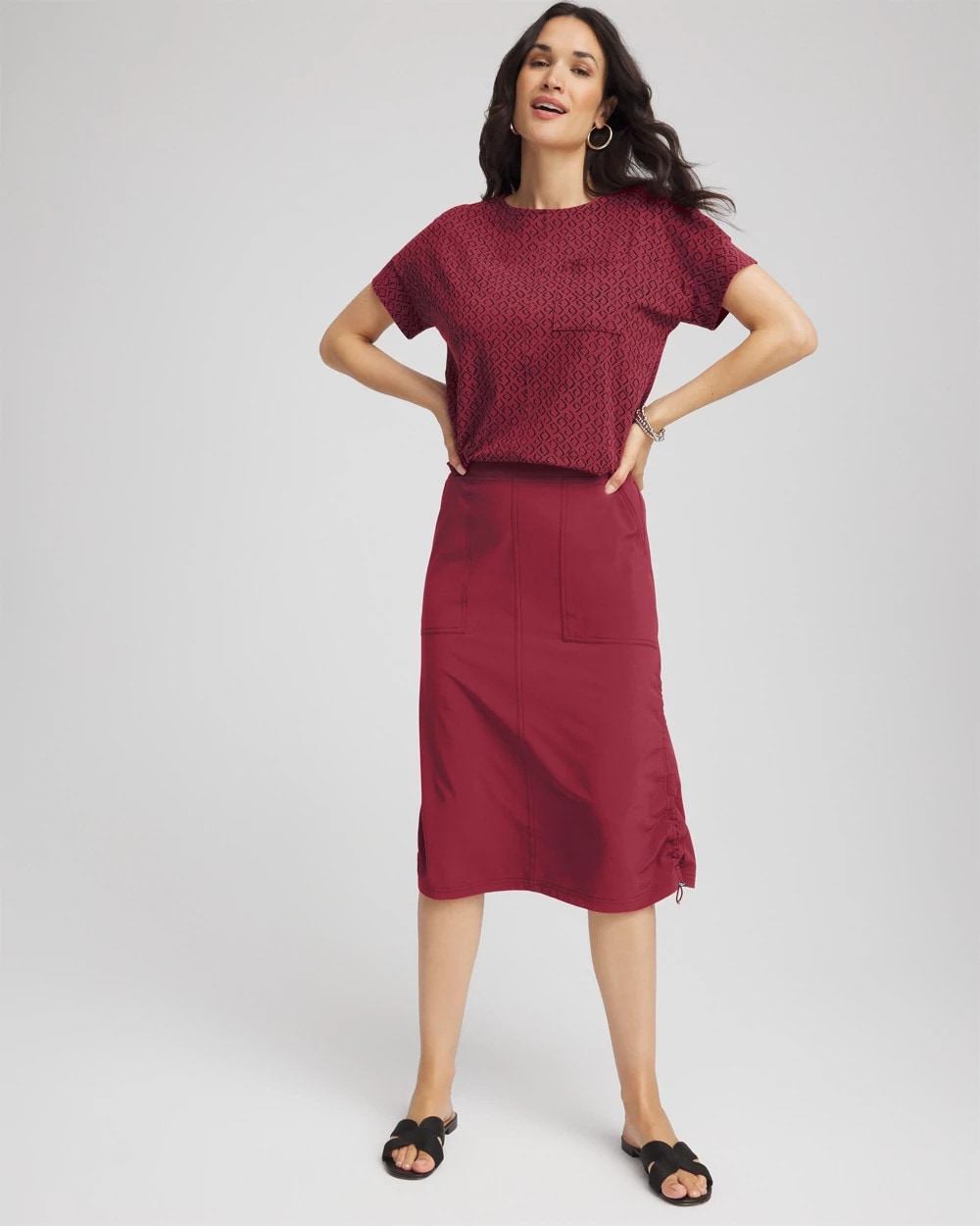 Chico's Women | Zenergy® UPF Bungee-Hem Pull-On Skirt RUSSET RED