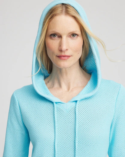 Chico's Women | Zenergy® Crochet Knit Hooded Pullover Top PARADISO BLUE