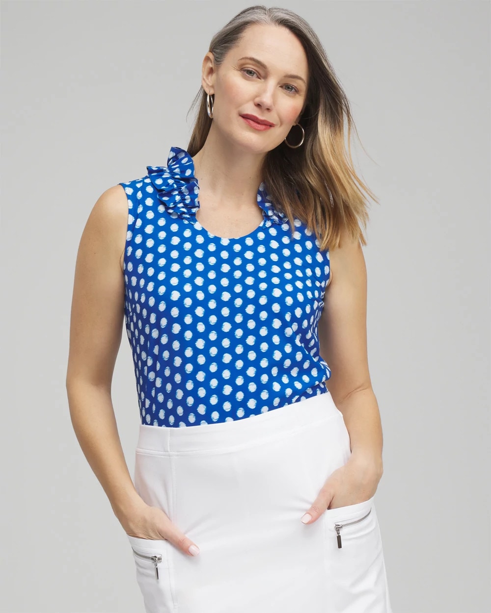 Chico's Women | ® UPF Neema Dot Ruffle Tank INTENSE AZURE
