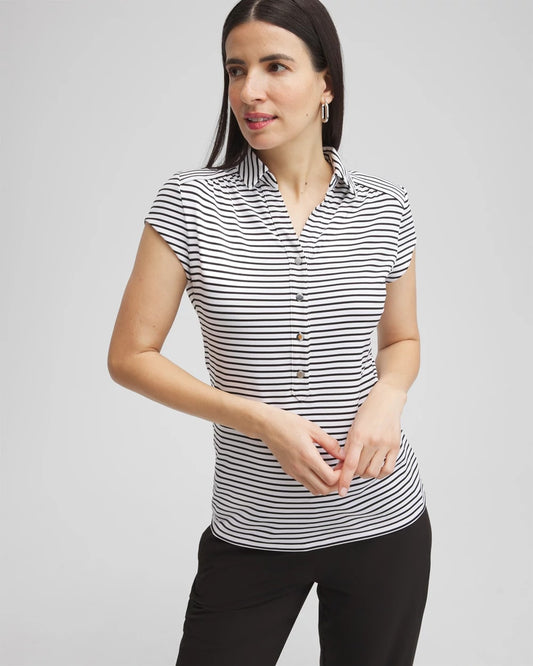 Chico's Women | Zenergy® UPF Stripe Cap Sleeve Polo BLACK