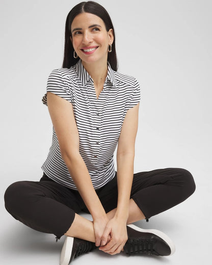 Chico's Women | Zenergy® UPF Stripe Cap Sleeve Polo BLACK