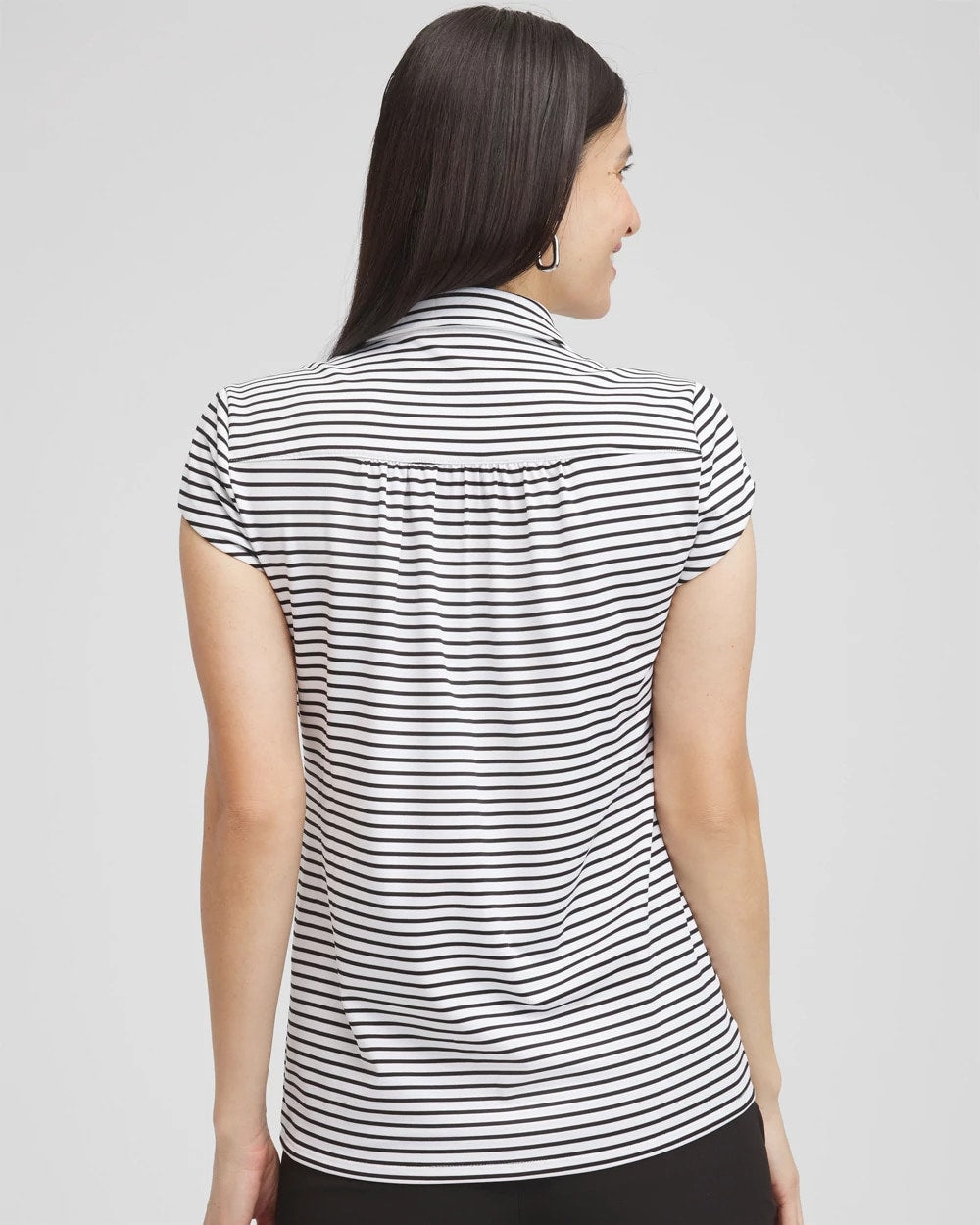 Chico's Women | Zenergy® UPF Stripe Cap Sleeve Polo BLACK
