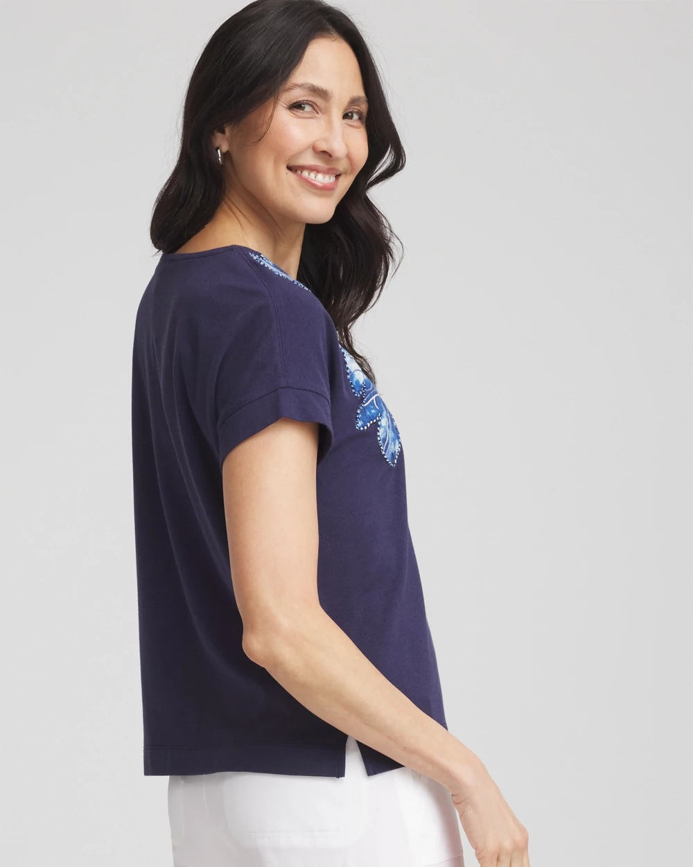 Chico's Women | Zenergy® UPF Knit Applique Dolman Top PASSPORT BLUE