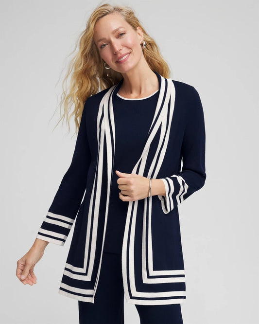 Chico's Women | Travelers™ Contrast Border Cardigan TRAVELERS INDIA INK