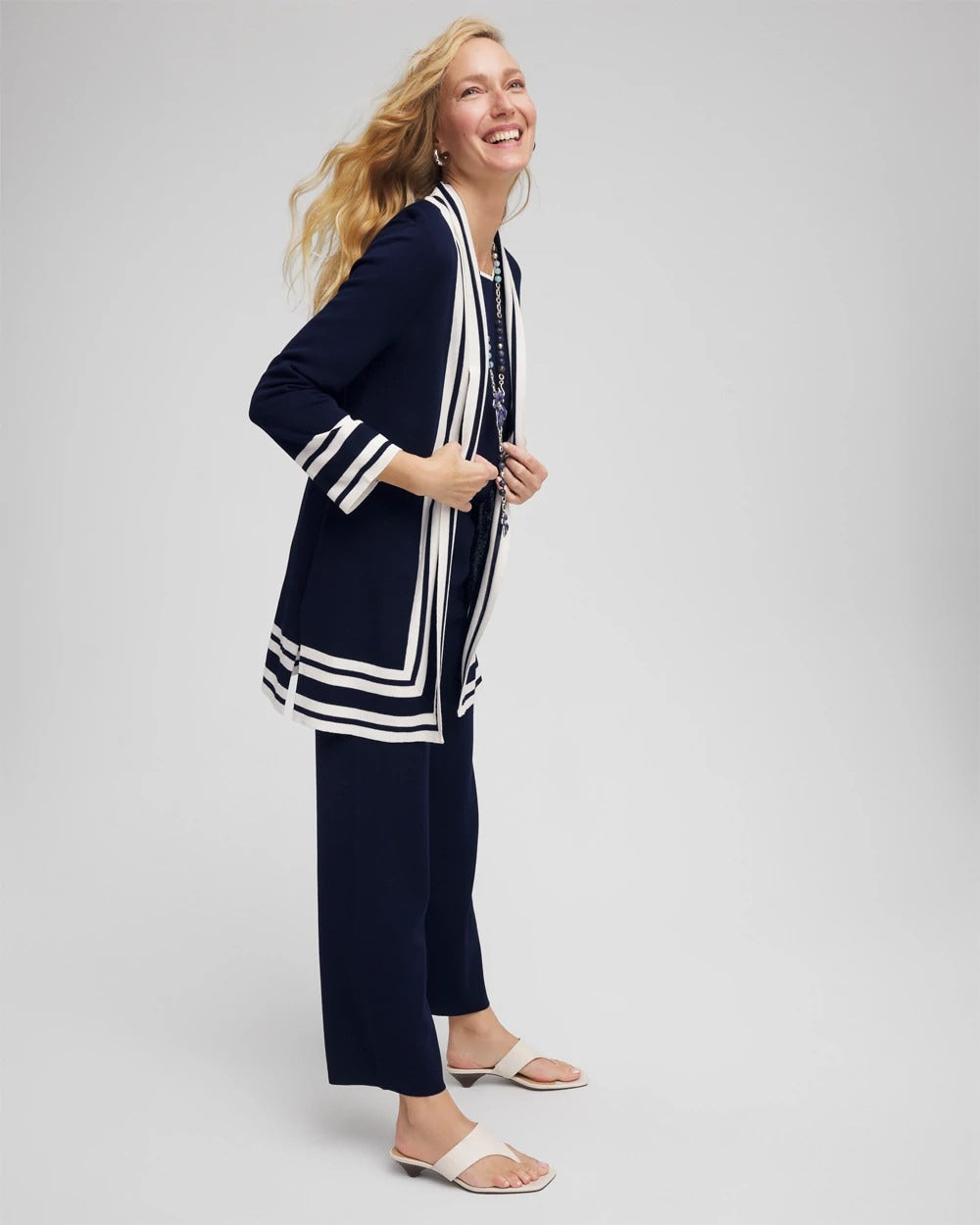 Chico's Women | Travelers™ Contrast Border Cardigan TRAVELERS INDIA INK