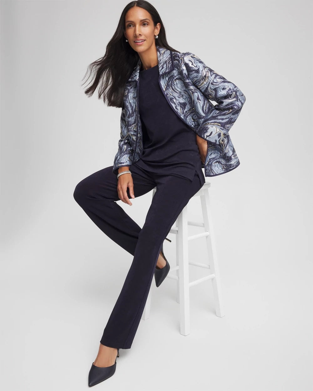 Chico's Women | Travelers™ Jacquard Swirl Jacket TRAVELERS INDIA INK