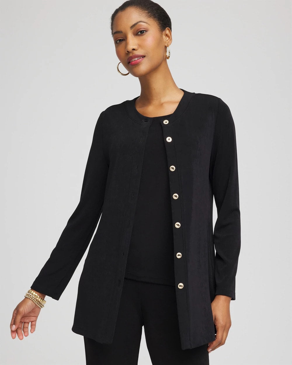 Chico's Women | Travelers™ Collection Scoopneck Shirt Jacket TRAVELERS BLACK