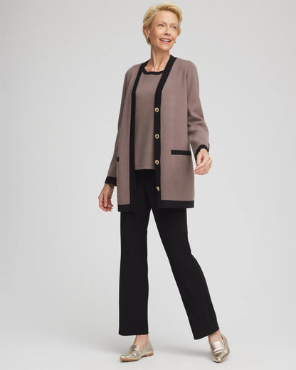 Chico's Women | Travelers™ Tipped Button-Down Cardigan DEEP TAUPE