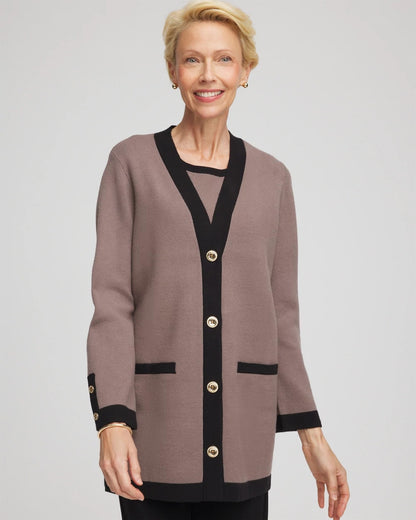 Chico's Women | Travelers™ Tipped Button-Down Cardigan DEEP TAUPE