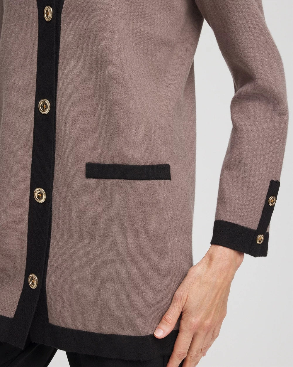 Chico's Women | Travelers™ Tipped Button-Down Cardigan DEEP TAUPE