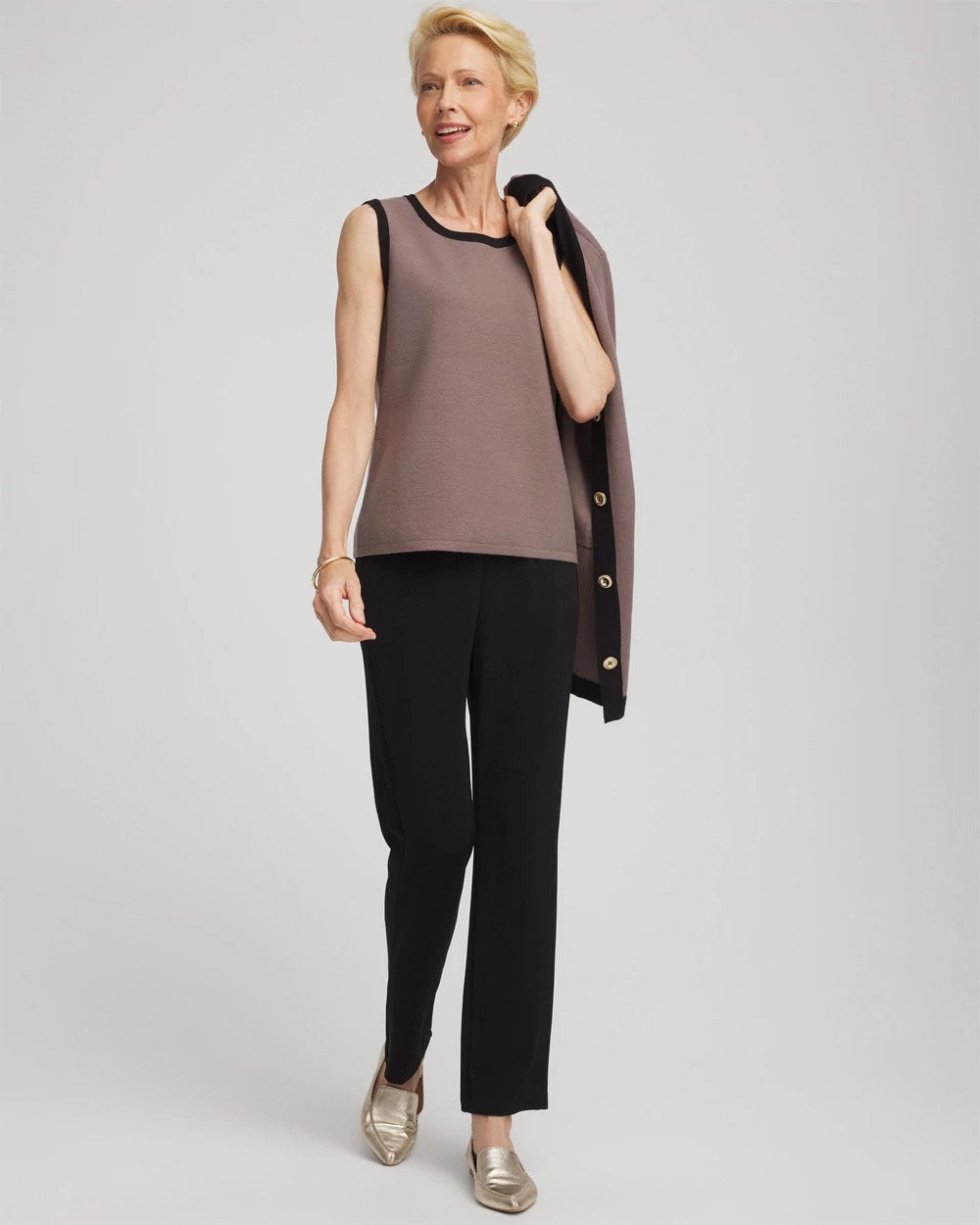 Chico's Women | Travelers™ Tipped Sweater Tank DEEP TAUPE