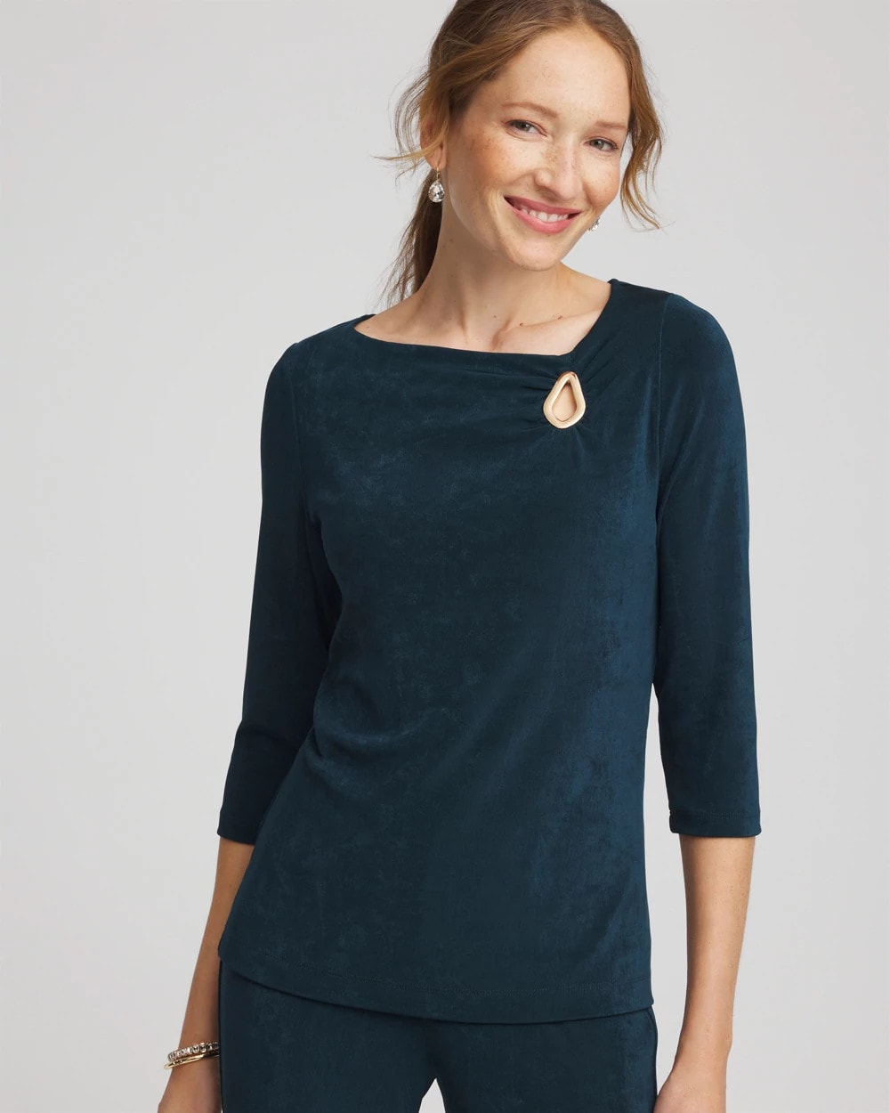 Chico's Women | Travelers™ Asymmetrical 3/4 Sleeve Top TEAL SHADOW