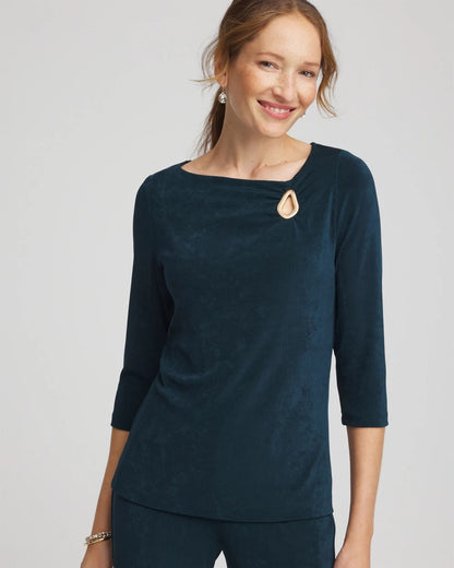 Chico's Women | Travelers™ Asymmetrical 3/4 Sleeve Top TEAL SHADOW