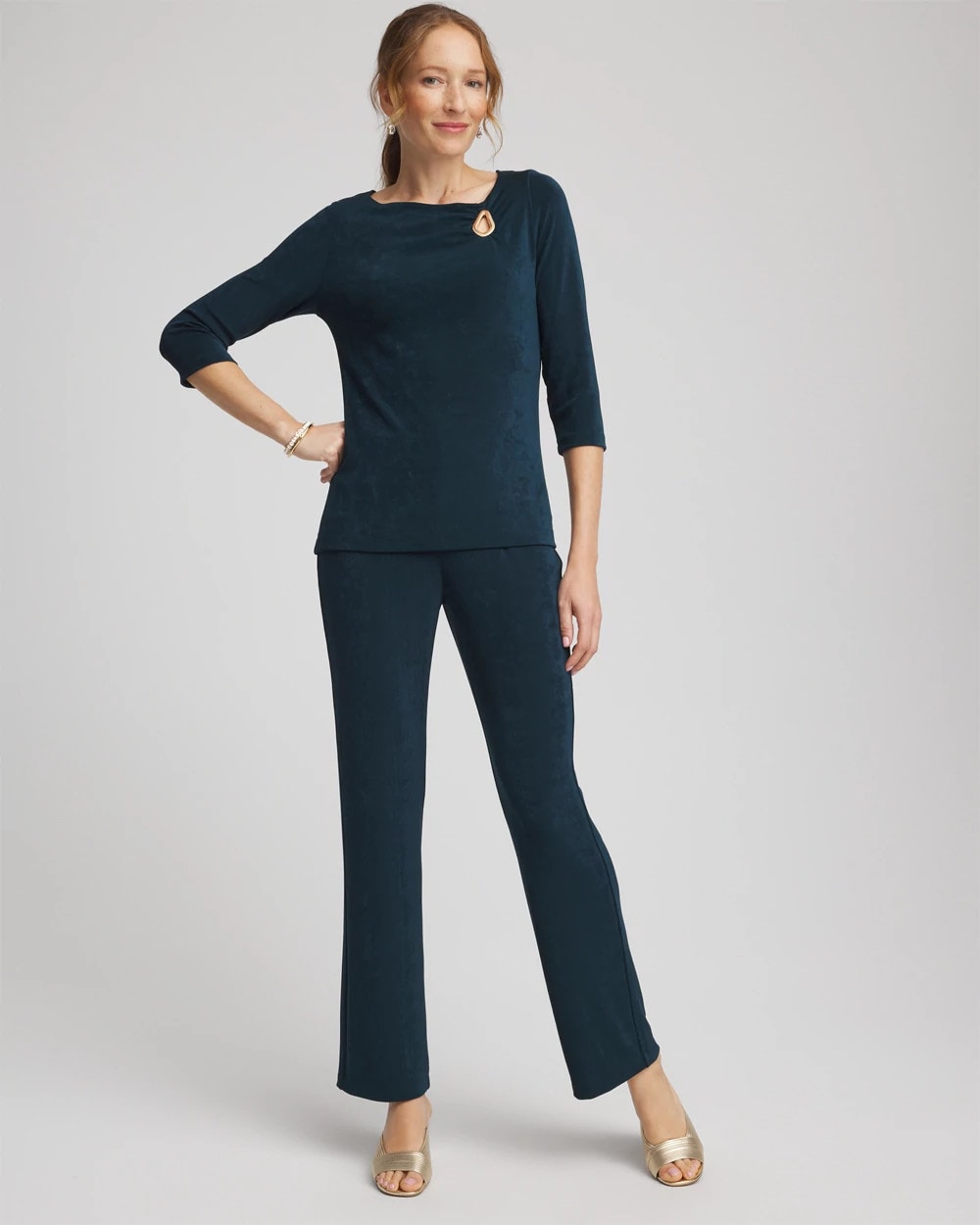 Chico's Women | Travelers™ Asymmetrical 3/4 Sleeve Top TEAL SHADOW