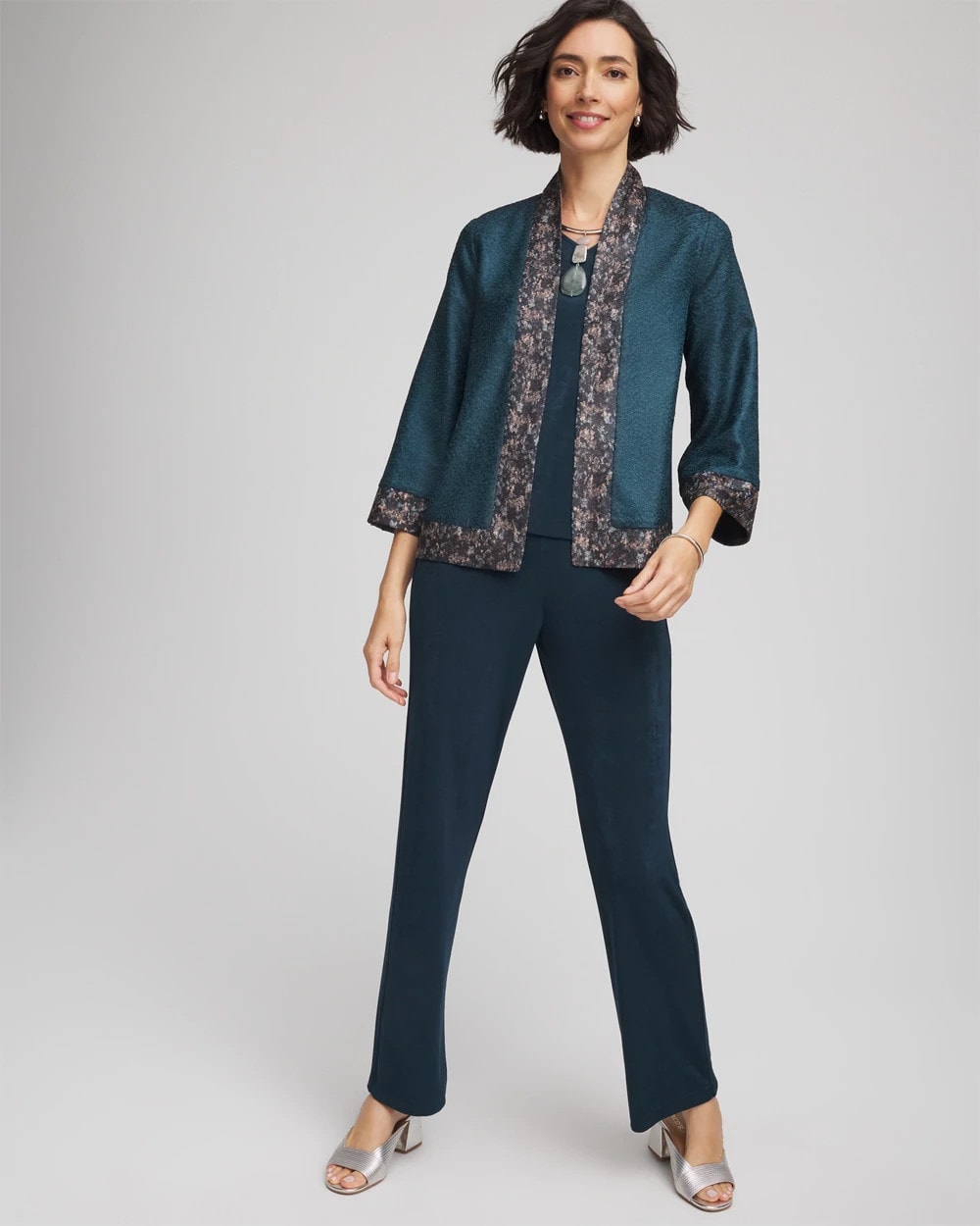 Chico's Women | Travelers™ Collection Crystal Crushed Reversible Jacket TEAL SHADOW