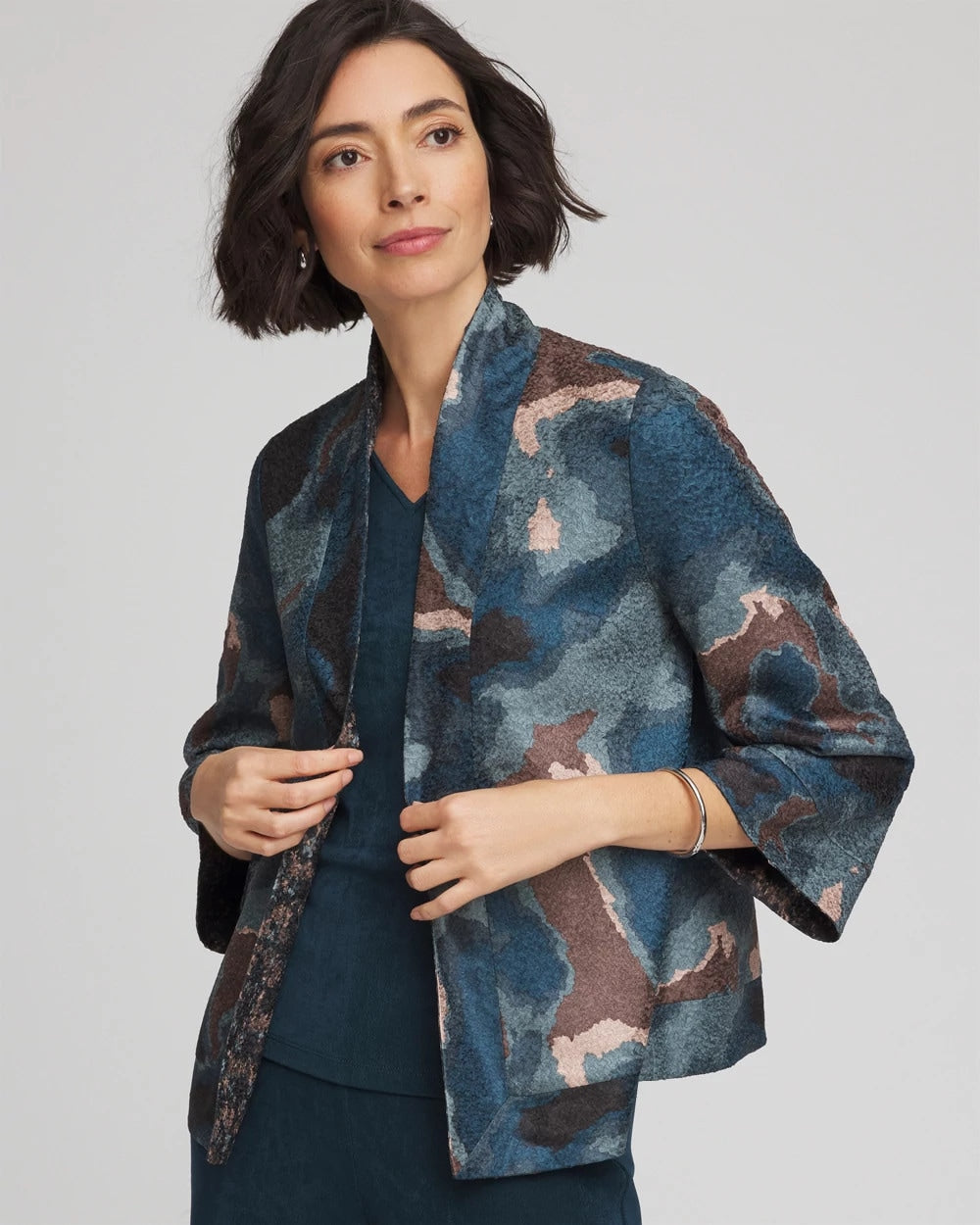 Chico's Women | Travelers™ Collection Crystal Crushed Reversible Jacket TEAL SHADOW