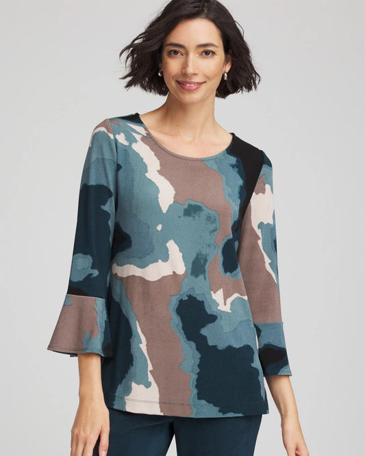 Chico's Women | Travelers™ Crystal Flounce Sleeve Tunic TEAL SHADOW