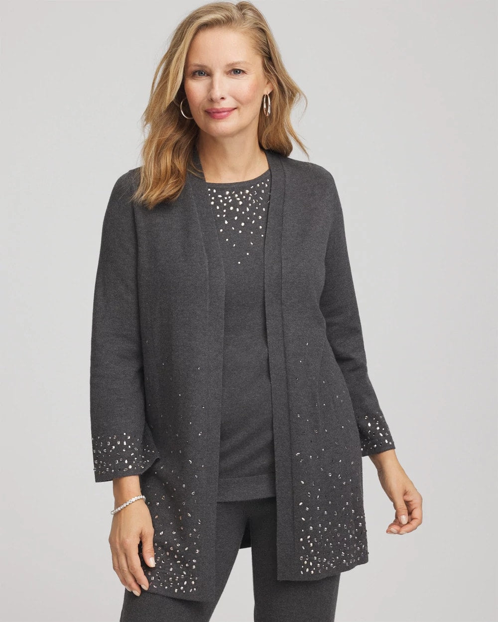 Chico's Women | Travelers™ Rhinestone Cardigan GRAPHITE GRAY