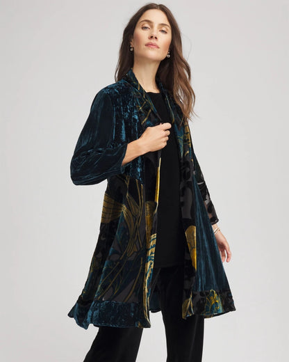 Chico's Women | Travelers™ Collection Floral Burnout Kimono Jacket TEAL SHADOW