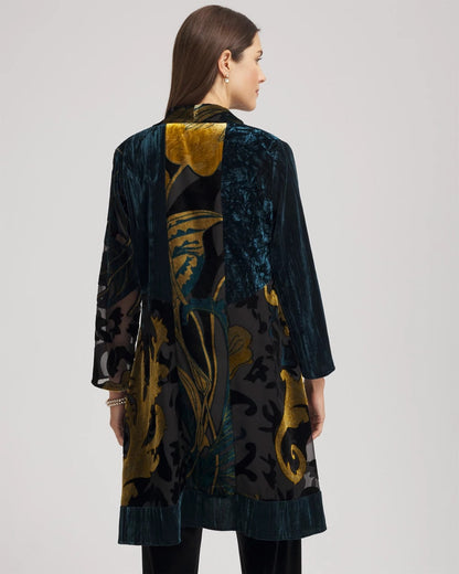 Chico's Women | Travelers™ Collection Floral Burnout Kimono Jacket TEAL SHADOW