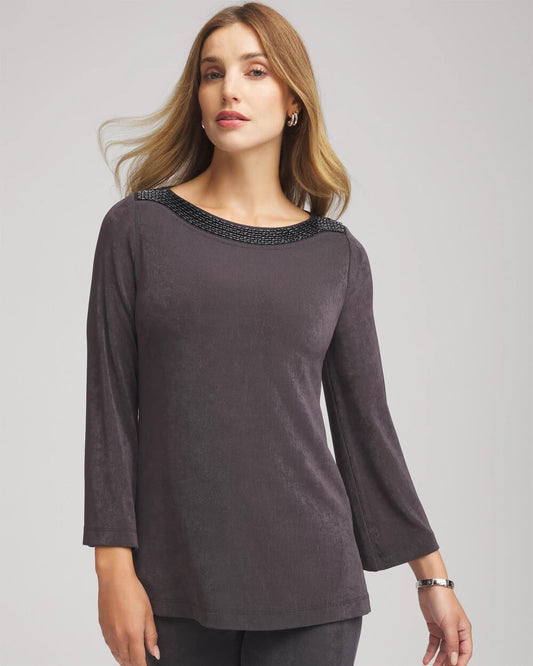 Chico's Women | Travelers™ Koia Pearl Beaded Tunic SERENE GRAY