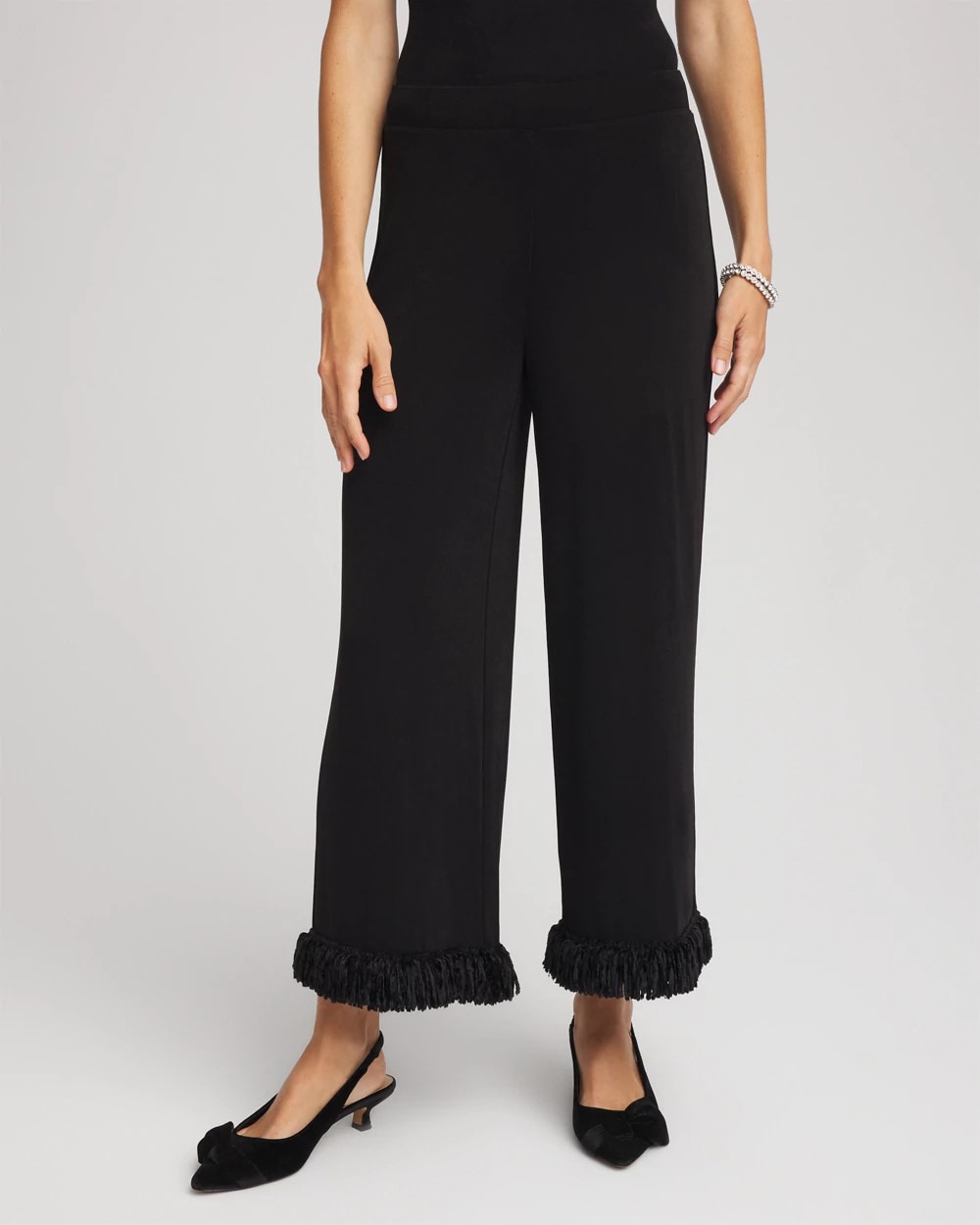 Chico's Women | Travelers™ Collection Fringe Hem Cropped Pants TRAVELERS BLACK