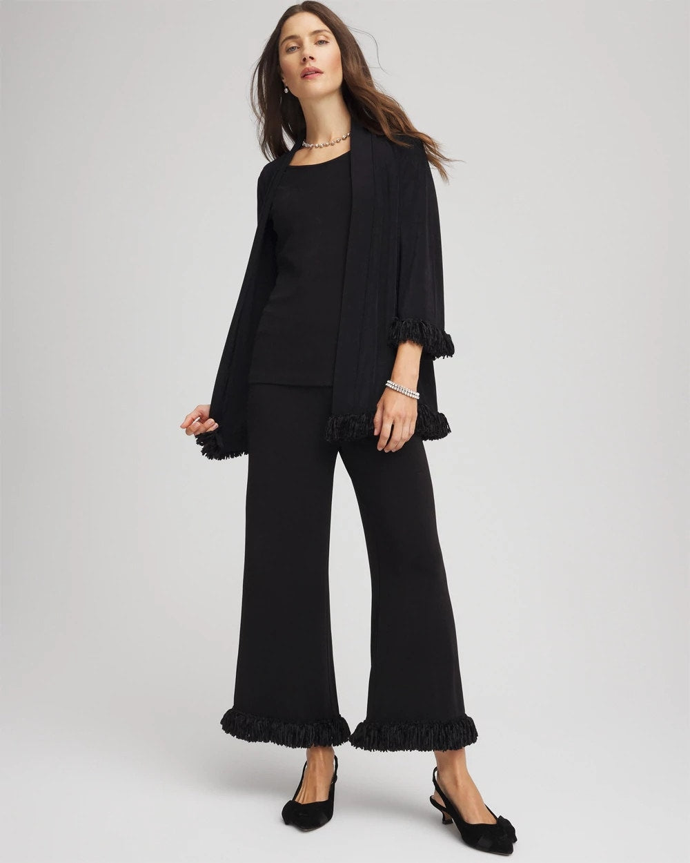 Chico's Women | Travelers™ Collection Fringe Hem Cropped Pants TRAVELERS BLACK