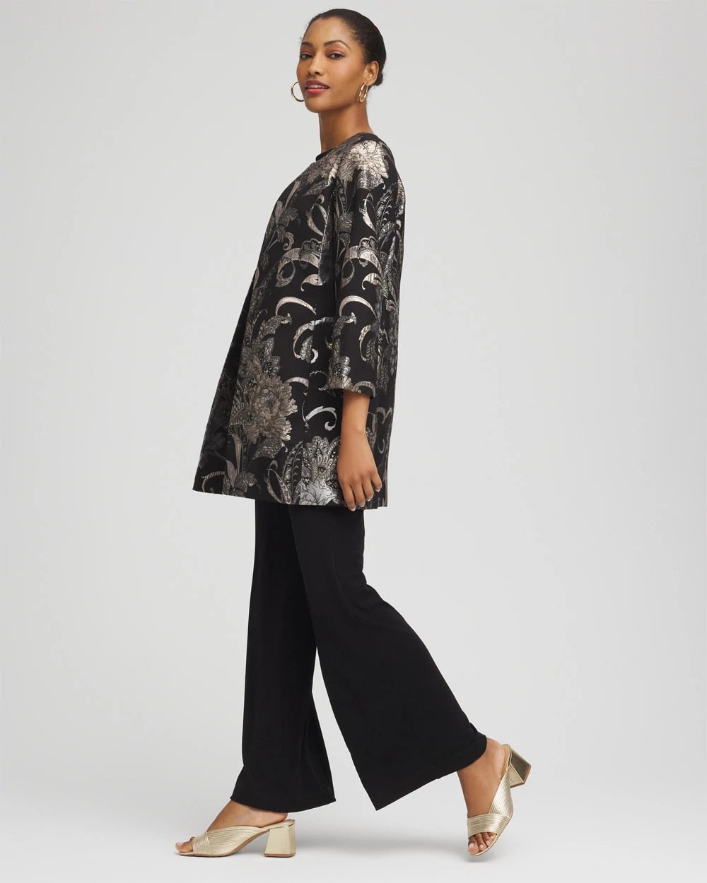 Chico's Women | Travelers™ Collection Jacquard Floral Shine Jacket TRAVELERS BLACK