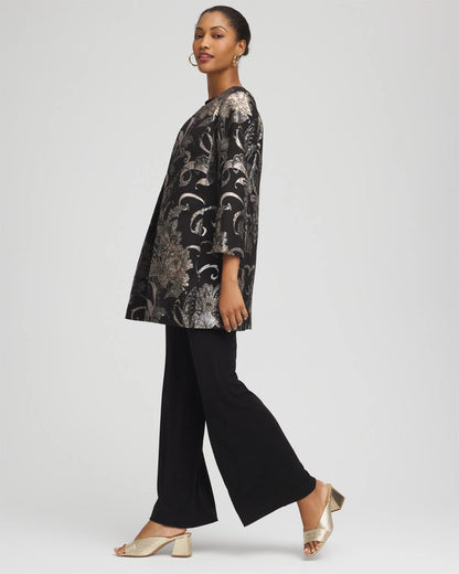 Chico's Women | Travelers™ Collection Jacquard Floral Shine Jacket TRAVELERS BLACK