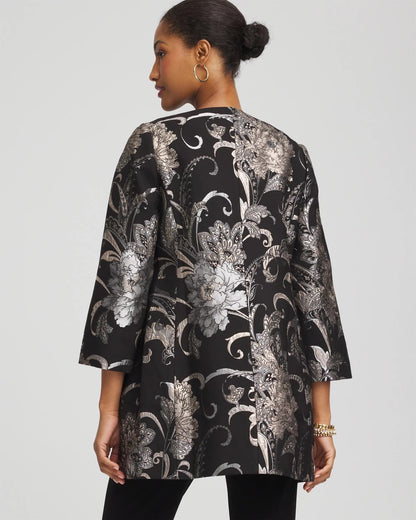 Chico's Women | Travelers™ Collection Jacquard Floral Shine Jacket TRAVELERS BLACK