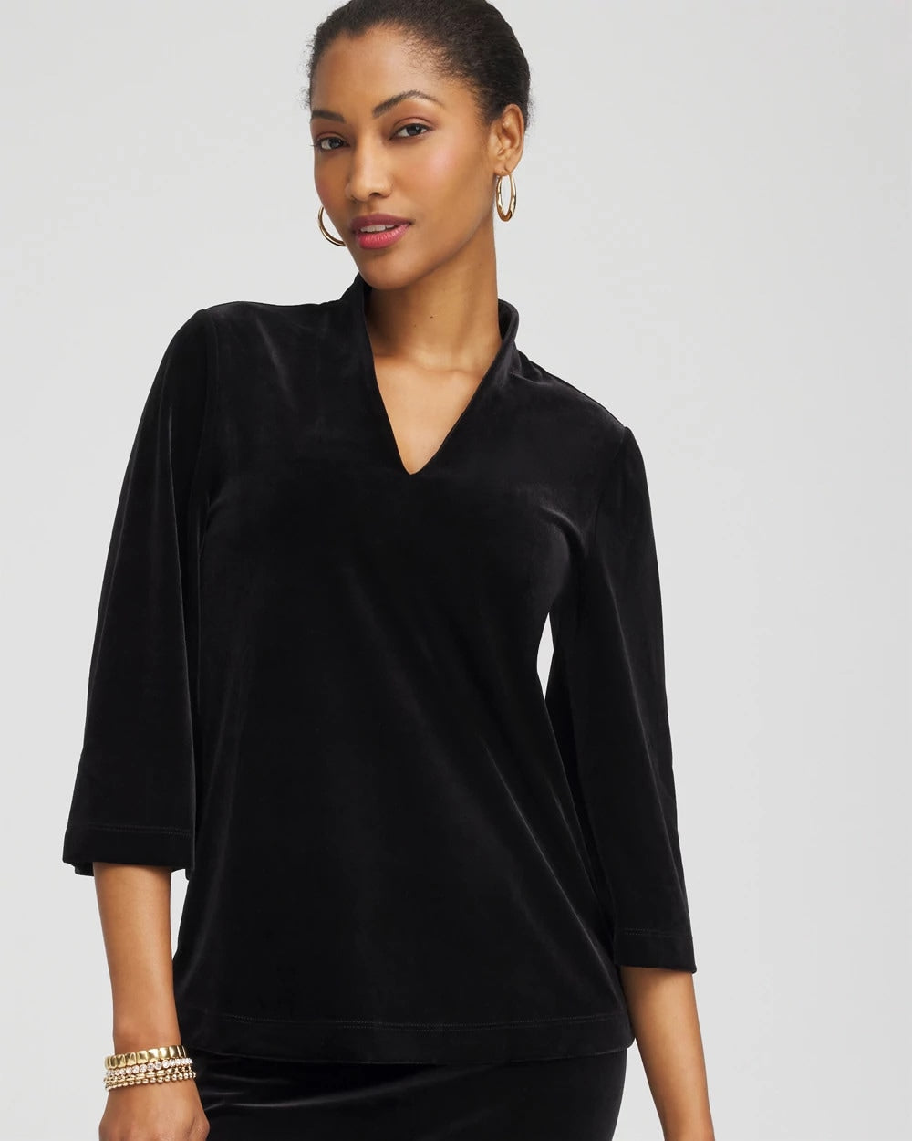 Chico's Women | Travelers™ Velvet V-Neck Kimono Sleeve Top TRAVELERS BLACK