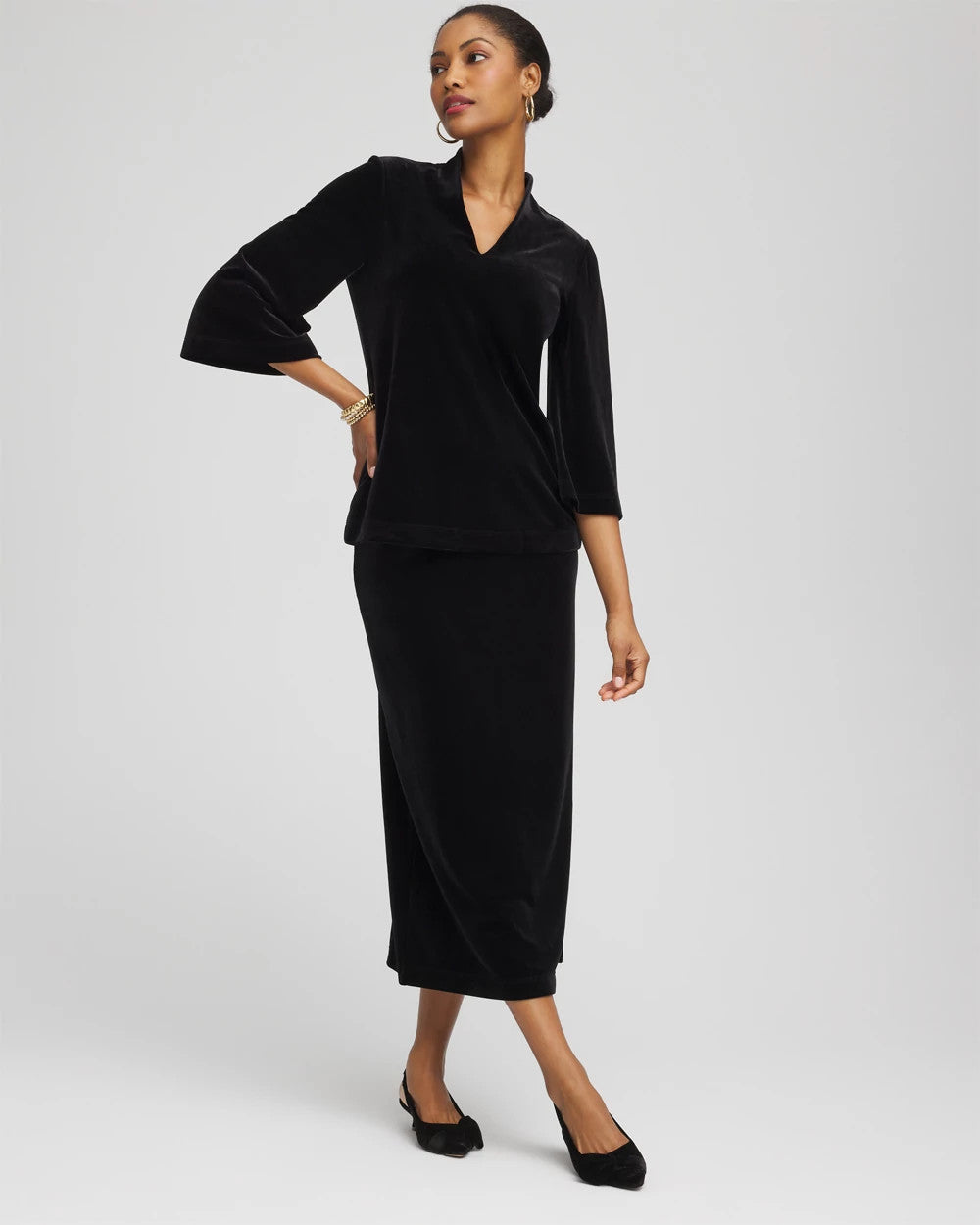 Chico's Women | Travelers™ Velvet V-Neck Kimono Sleeve Top TRAVELERS BLACK