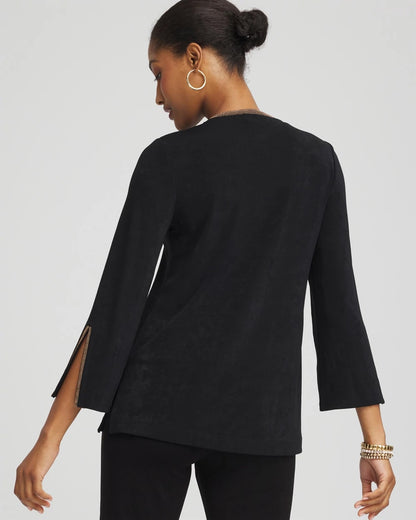 Chico's Women | Travelers™ Embellished V-Neck Flutter Sleeve Tunic TRAVELERS BLACK