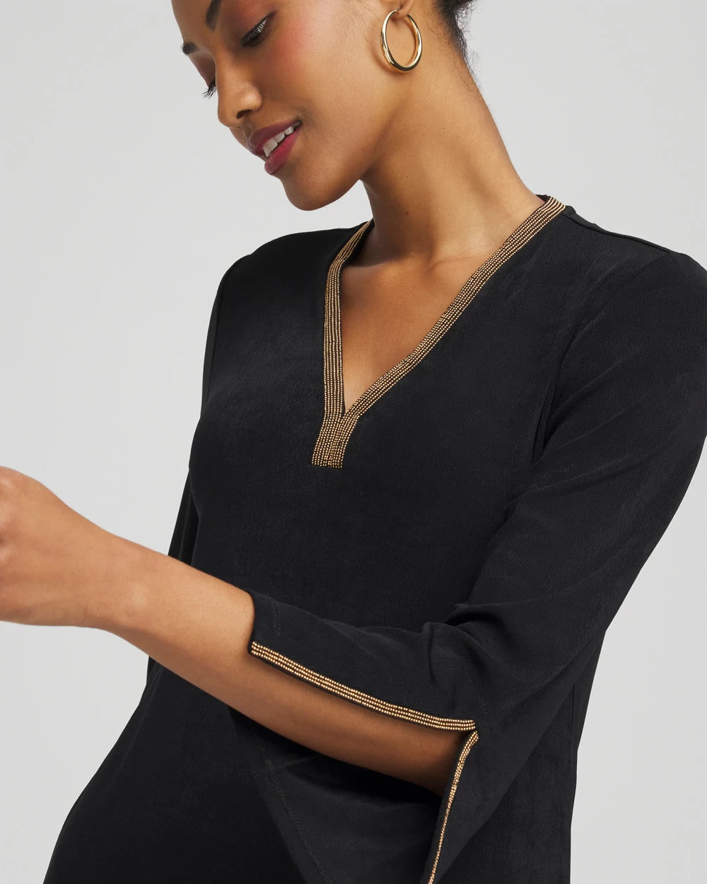 Chico's Women | Travelers™ Embellished V-Neck Flutter Sleeve Tunic TRAVELERS BLACK