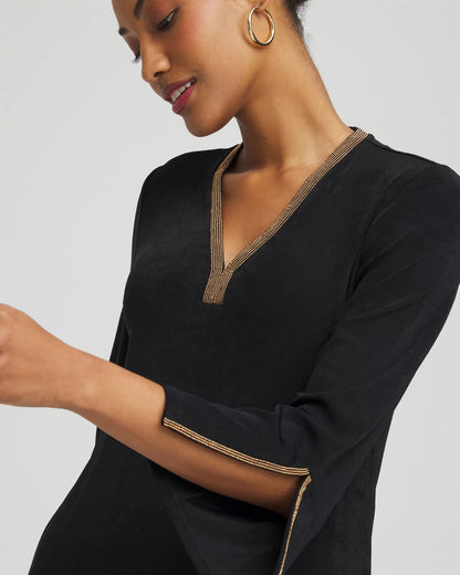 Chico's Women | Travelers™ Embellished V-Neck Flutter Sleeve Tunic TRAVELERS BLACK