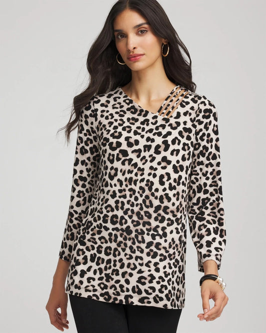 Chico's Women | Travelers™ Animal-Print Lattice Top DEEP TAUPE