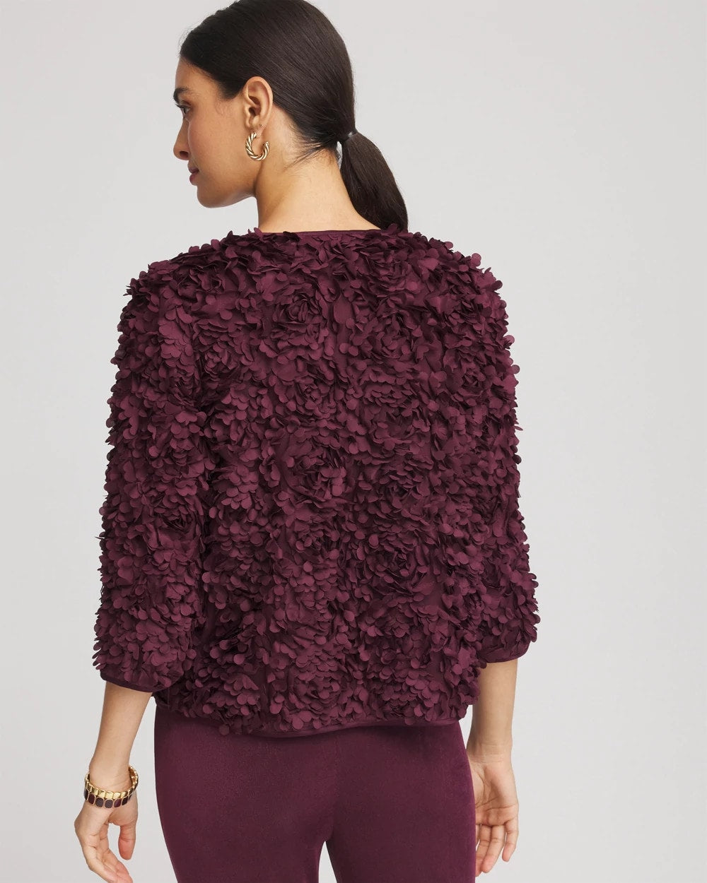 Chico's Women | Travelers™ Collection Textured Rosette Jacket BLACKENED BURGUNDY