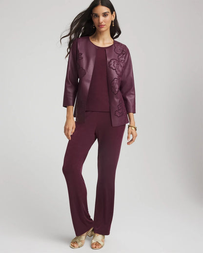 Chico's Women | Travelers™ Collection Faux Leather Embroidered Jacket BLACKENED BURGUNDY