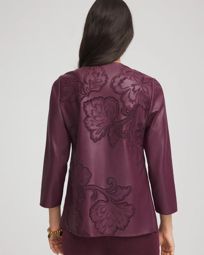 Chico's Women | Travelers™ Collection Faux Leather Embroidered Jacket BLACKENED BURGUNDY