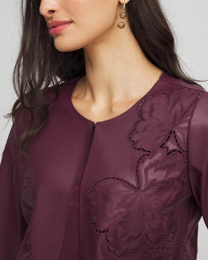 Chico's Women | Travelers™ Collection Faux Leather Embroidered Jacket BLACKENED BURGUNDY