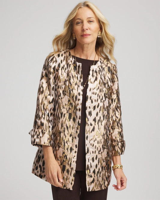 Chico's Women | Travelers™ Collection Animal Jacquard Jacket DEEP TAUPE