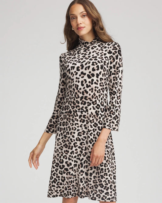 Chico's Women | Travelers™ Animal-Print Mockneck Midi Dress DEEP TAUPE