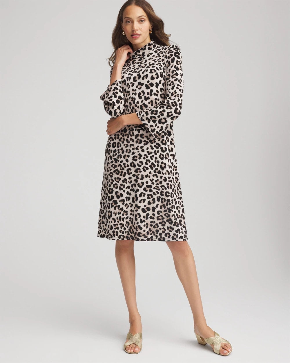 Chico's Women | Travelers™ Animal-Print Mockneck Midi Dress DEEP TAUPE
