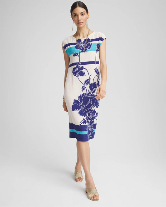 Chico's Women | Travelers™ Wildflower Cap-Sleeved Column Dress BLUE CASA
