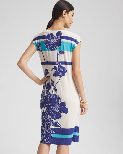 Chico's Women | Travelers™ Wildflower Cap-Sleeved Column Dress BLUE CASA